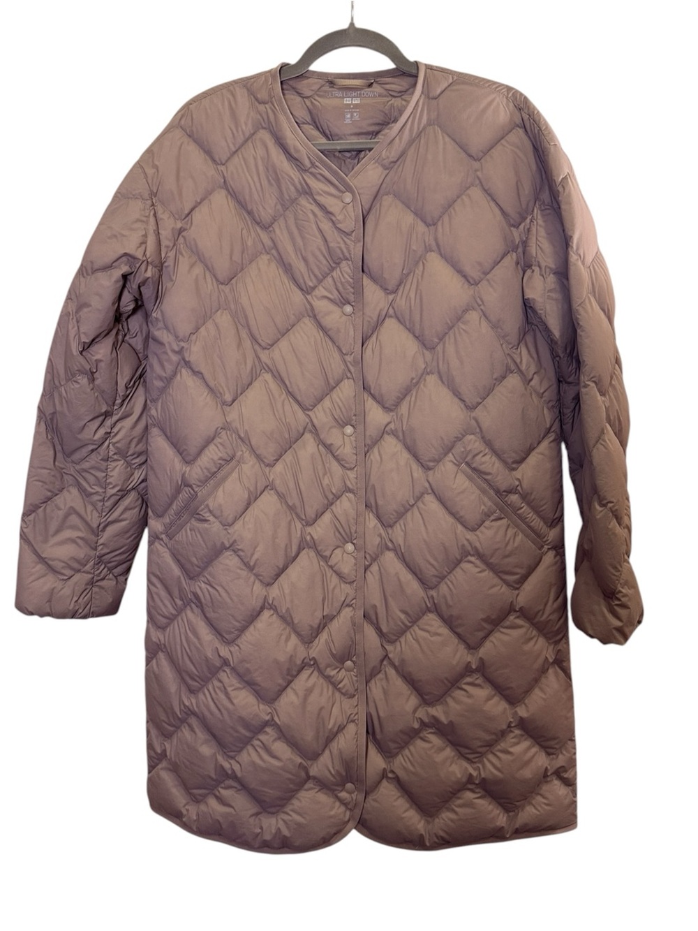 Uniqlo Ultra Light Down Quilted Longline Taupe Coat Sz M